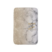 Glamour Gold Glitzer White Marble Ombre Monogram Badematte (Vorderseite Vertikal)