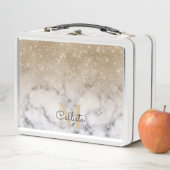 Glamour Gold Glitzer White Marble Ombre Monogram Metall Brotdose (Beispiel)