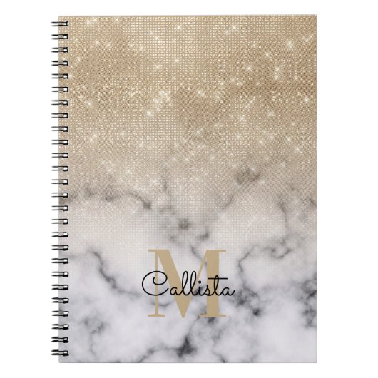Glamour Gold Glitzer White Marble Ombre Monogram Notizblock (Vorderseite)