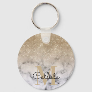 Glamour Gold Glitzer White Marble Ombre Monogram Schlüsselanhänger