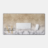 Glamour Gold Glitzer White Marble Ombre Monogram Schreibtischunterlage (Tastatur & Maus)