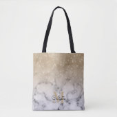 Glamour Gold Glitzer White Marble Ombre Monogram Tasche (Vorderseite)