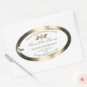 Glamour Gold Glitzer White Product Labels Logo Ovaler Aufkleber