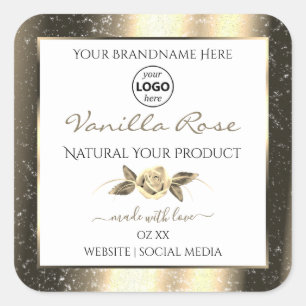 Glamour Gold Glitzer White Product Labels Logo Quadratischer Aufkleber
