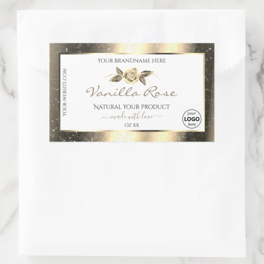 Glamour Gold Glitzer White Product Labels Logo Rechteckiger Aufkleber (Tasche)
