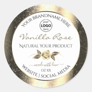 Glamour Gold Glitzer White Product Labels Logo Runder Aufkleber