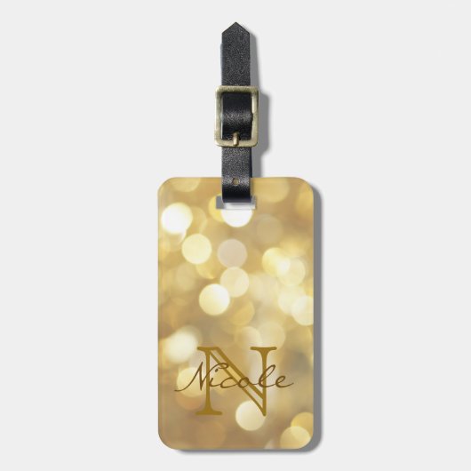 Glamour Gold Glitzern Monogram Gepäcktag Gepäckanhänger (Vorderseite vertikal)