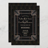 Glamour Gold Great Gatsby Art Déco 20er Hochzeit Einladung (Vorne/Hinten)