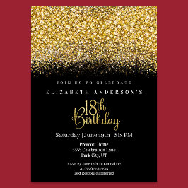 Glamour Gold Jeweled Glitter 18th Birthday Einladung