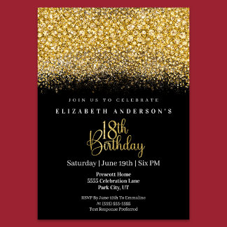 Glamour Gold Jeweled Glitter 18th Birthday Einladung
