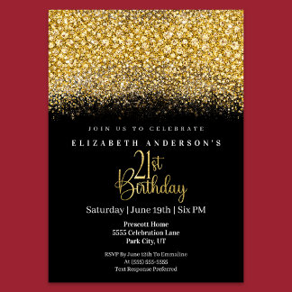Glamour Gold Jeweled Glitter 21st Birthday Einladung