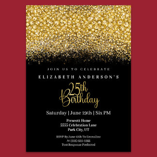 Glamour Gold Jeweled Glitter 25th Birthday Einladung