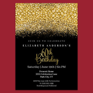 Glamour Gold Jeweled Glitter 60th Birthday Einladung