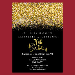 Glamour Gold Jeweled Glitter 70th Birthday Einladung