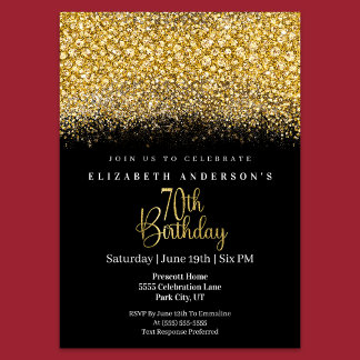 Glamour Gold Jeweled Glitter 70th Birthday Einladung
