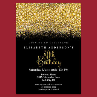 Glamour Gold Jeweled Glitter 80th Birthday Einladung