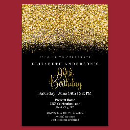 Glamour Gold Jeweled Glitter 99th Birthday Einladung