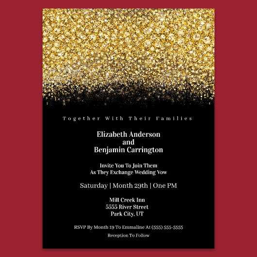Glamour Gold Jeweled Glitter Wedding Einladung