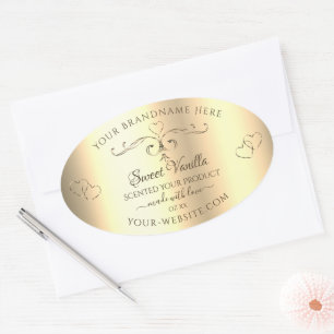 Glamour Gold Product Labels Golden Verziert Hearts Ovaler Aufkleber
