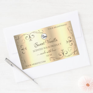 Glamour Gold Product Labels Verziert Corners Logo Rechteckiger Aufkleber