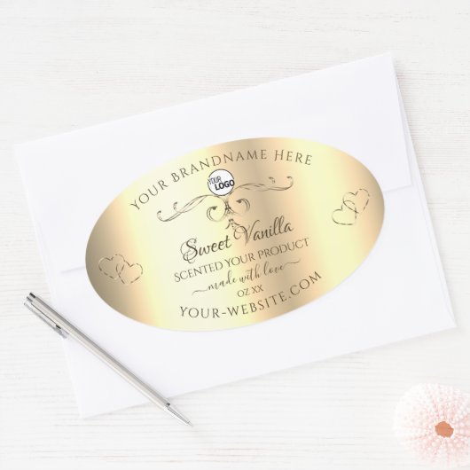 Glamour Gold Product Labels Verziert Hearts Logo Ovaler Aufkleber (Umschlag)