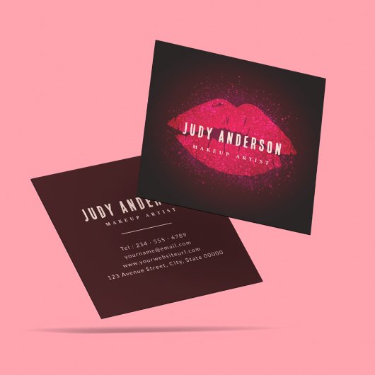 Glamour Gold Rose Lips Makeup Artist Quadratische Visitenkarte