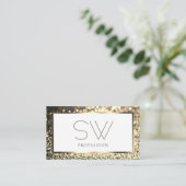 Glamour Gold Sparkle Glitzer White mit Monogram Visitenkarte (Stehend Vorderseite)