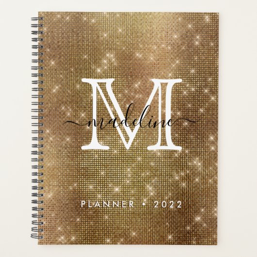 Glamour Gold Sparkling Diamond Glitzer Monogram Planer (Vorderseite)