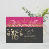 Glamour Gold Sweet 16 Einladung (Stehend Vorderseite)