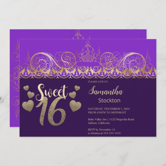 Glamour Gold Sweet 16 Einladung (Vorne/Hinten)