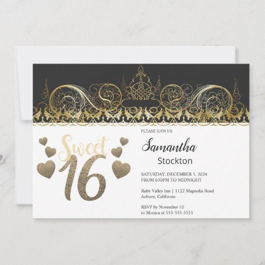 Glamour Gold Sweet 16 Einladung (Vorderseite)
