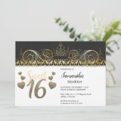 Glamour Gold Sweet 16 Einladung (Stehend Vorderseite)