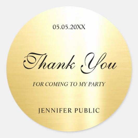 Glamour Gold Template Hand Script Vielen Dank Runder Aufkleber (Vorderseite)