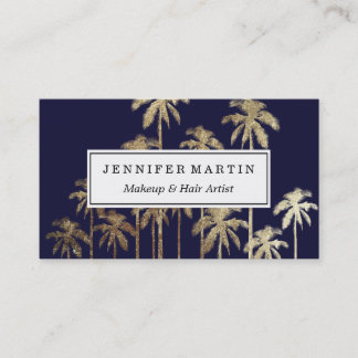 Glamour Gold Tropical Palm Trees Navy Blue Visitenkarte