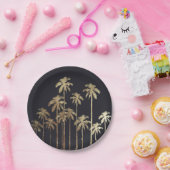 Glamour Gold Tropical Palm Trees on Black Pappteller (Party)