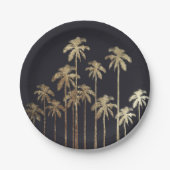Glamour Gold Tropical Palm Trees on Black Pappteller (Vorderseite)