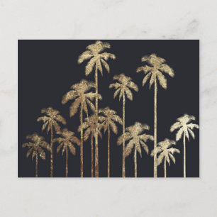 Glamour Gold Tropical Palm Trees on Black Postkarte