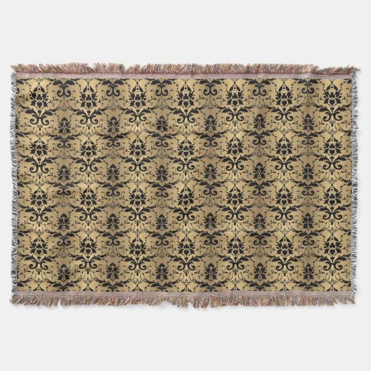 Glamour Gold und Black Damask Print Decke (Vorderseite)