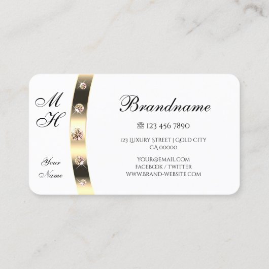 Glamour Gold und White Shimmerly Rhinestones Visitenkarte (Rückseite)