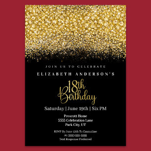 Glamour Gold Verzierte Glitzer 18. Geburtstag Einladung