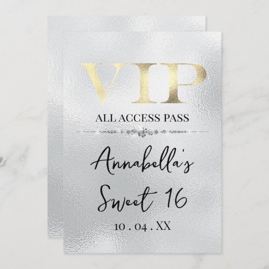 Glamour Gold VIP auf Silber Einladung (Vorne/Hinten)