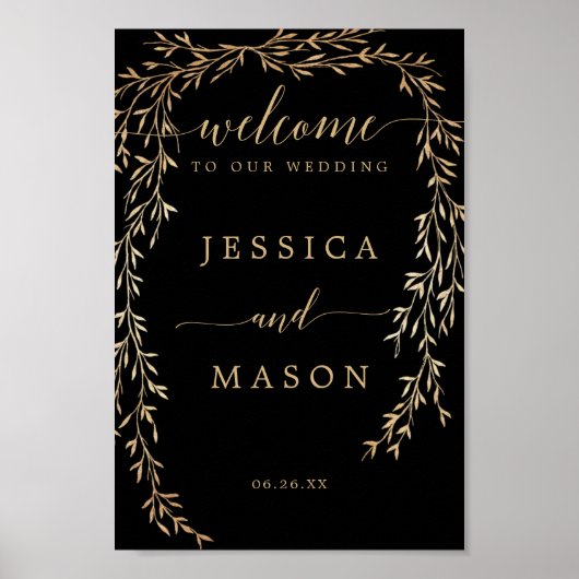 Glamour Gold Wedding Willkommenszeichen Poster (Vorne)