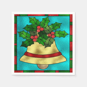 Glamour Gold Weihnachtsglocke mit Holly & Berries Serviette