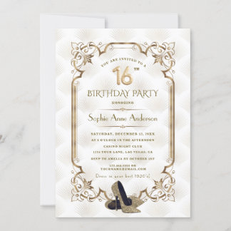 Glamour Gold White Art Deco Sweet 16. Geburtstag Einladung