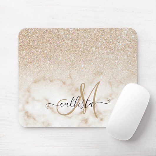 Glamour Gold White Glitzer Marmor Gradient Ombre Mousepad (Mit Mouse)