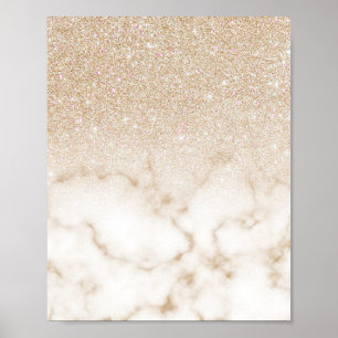 Glamour Gold White Glitzer Marmor Gradient Ombre Poster