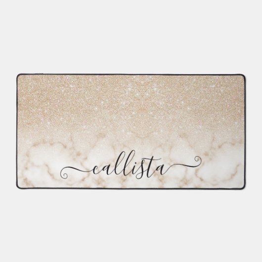 Glamour Gold White Glitzer Marmor Gradient Schreibtischunterlage (Vorderseite)
