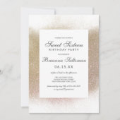 Glamour Gold White Glitzer Staubabsaugung Süß 16 Einladung (Vorderseite)