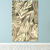 Glamour Golden and White Botanical Zeichnend Leinwanddruck (Insitu (Holzboden))