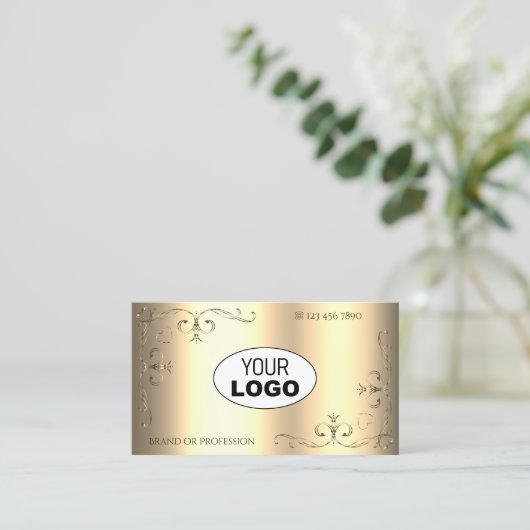 Glamour Golden Ornaments Verzierte Ecken Logo hinz Visitenkarte (Stehend Vorderseite)